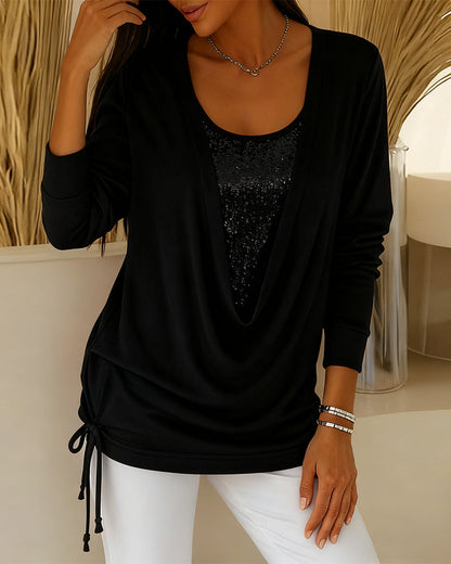 טופ דו-גווני עם פייטים – אפקט שני-באחד