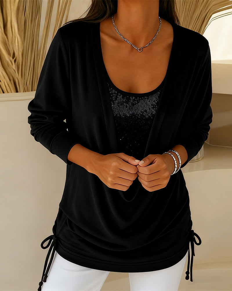 טופ דו-גווני עם פייטים – אפקט שני-באחד