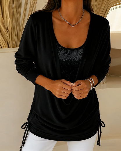 טופ דו-גווני עם פייטים – אפקט שני-באחד