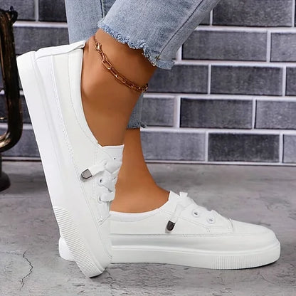 🔥היום האחרון של 50% הנחה – נעלי נשים לבנות, עם שרוכים, שטוחות ואורתופדיות - מדרס רך ונושם