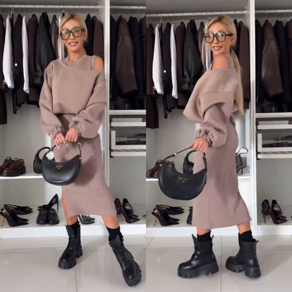 לאיה לוקס | סט עם חולצת קרול-שולר ומיני-שמלצה