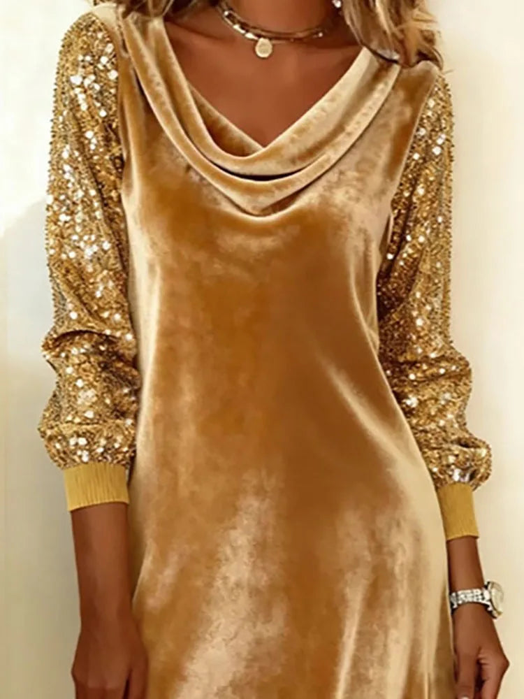 Lunori™ | שמלת קטיפה 'אורורה' עם שרוולים נוצצים