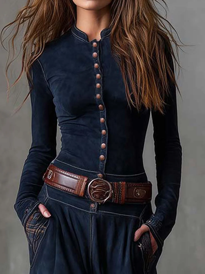 שמלת זמש מקסי עם חגורה