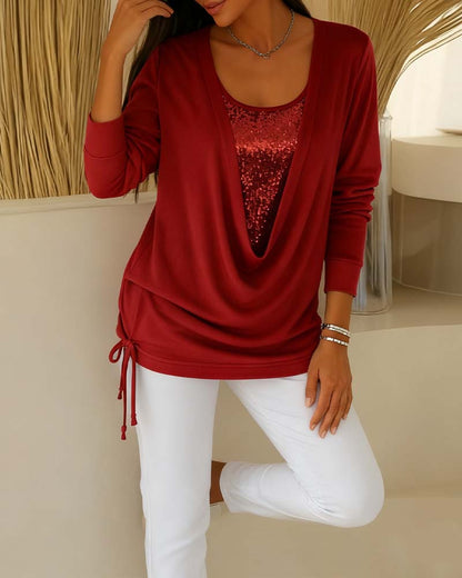 טופ דו-גווני עם פייטים – אפקט שני-באחד