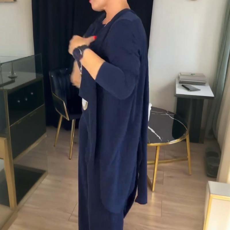 סט שלושה חלקים אלגנטי כולל קרדיגן ארוך, חולצה עליונה ומכנסיים🔥משלוח חינם