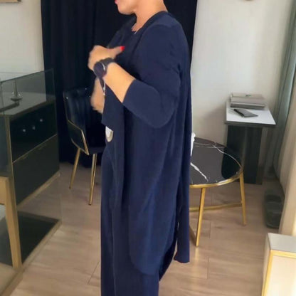 סט שלושה חלקים אלגנטי כולל קרדיגן ארוך, חולצה עליונה ומכנסיים🔥משלוח חינם