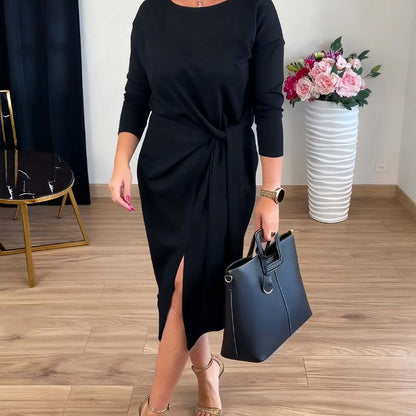 Alina™ | שמלה אלגנטית עם קשירה ושסע עדין