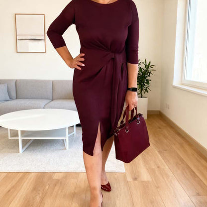 Alina™ | שמלה אלגנטית עם קשירה ושסע עדין